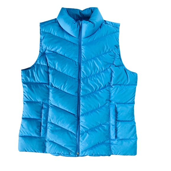 Lands' End Quilted Down Filled Puffer Vest Light Blue Zip Front Pockets (Size L) - Picture 1 of 12